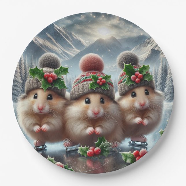Happy Christmas Hamsters Paper Plate (Front)
