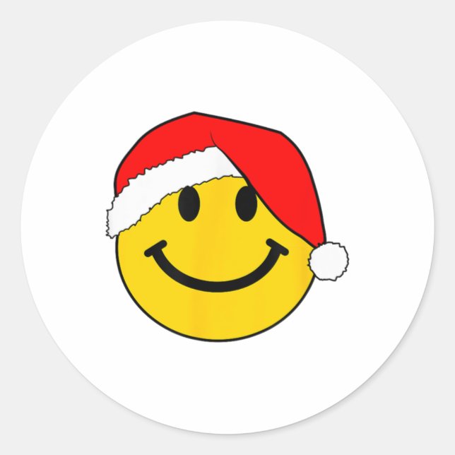 Happy Christmas Happy Face With Santa Hat  Classic Round Sticker (Front)