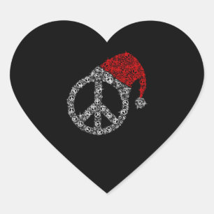 Happy Christmas Hippies Symbol Santa Claus Hat Heart Sticker
