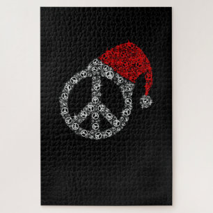 Happy Christmas Hippies Symbol Santa Claus Hat Jigsaw Puzzle
