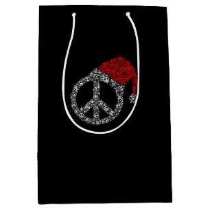 Happy Christmas   Hippies Symbol Santa Claus Hat Medium Gift Bag