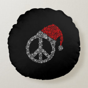 Happy Christmas Hippies Symbol Santa Claus Hat Round Pillow