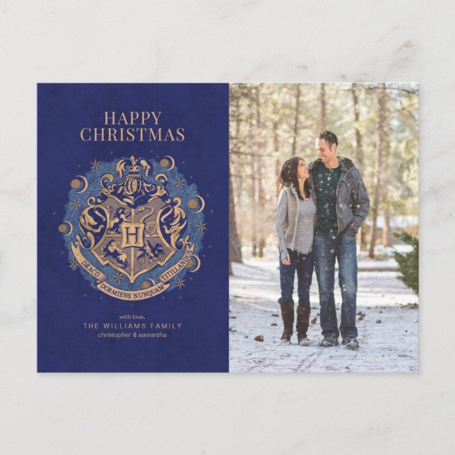 Happy Christmas | HOGWARTS™ Crest Family Photo Holiday Postcard (Front)