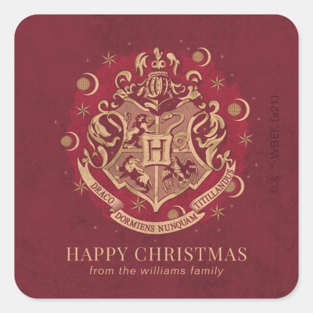 Happy Christmas | HOGWARTS™ Crest - Personalized Square Sticker (Front)