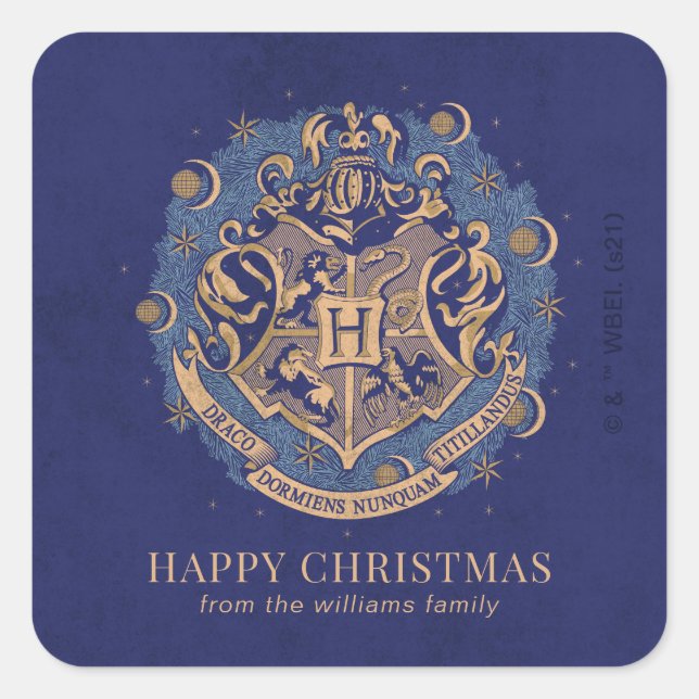 Happy Christmas | HOGWARTS™ Crest - Personalized Square Sticker (Front)
