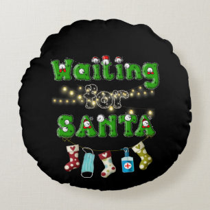 Happy Christmas Merry Christmas Waiting Santa Round Pillow