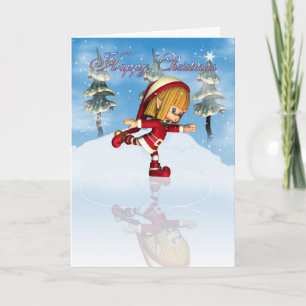 Happy Christmas Moonies cutie Elf skating Holiday Card