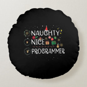 Happy Christmas Naughty Nice Programmer Round Pillow