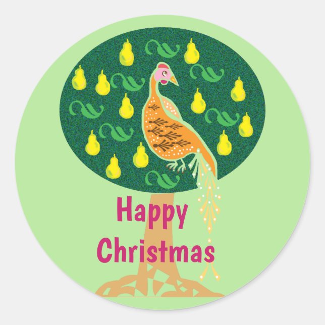 Happy Christmas Partridge in a pear tree carol Classic Round Sticker (Front)