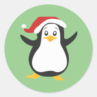 Happy christmas penguin classic round sticker