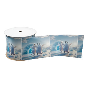 Happy Christmas Penguins Dancing Satin Ribbon