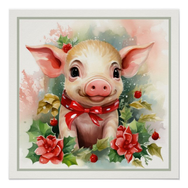 Happy Christmas Piglet Faux Mat Ready to Frame Poster (Front)