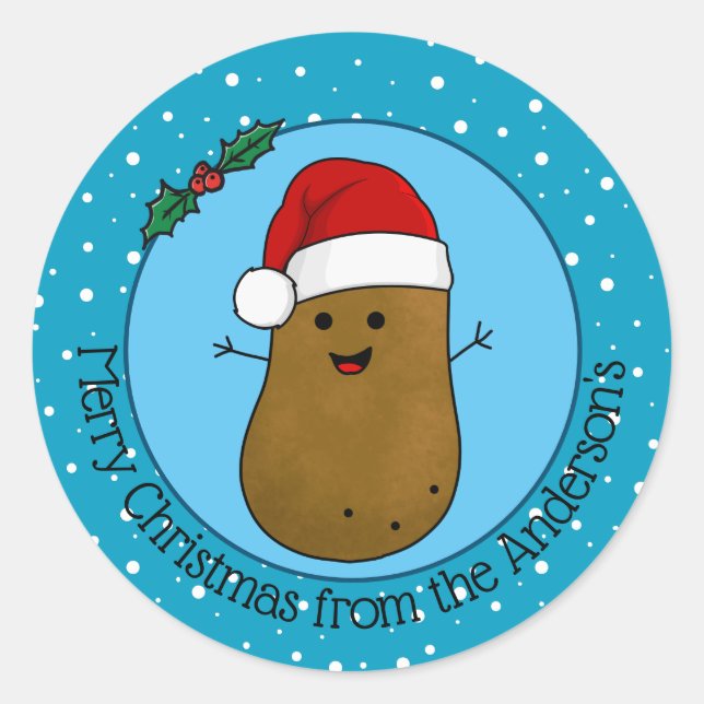 Happy Christmas Potato Personalized Classic Round Sticker (Front)
