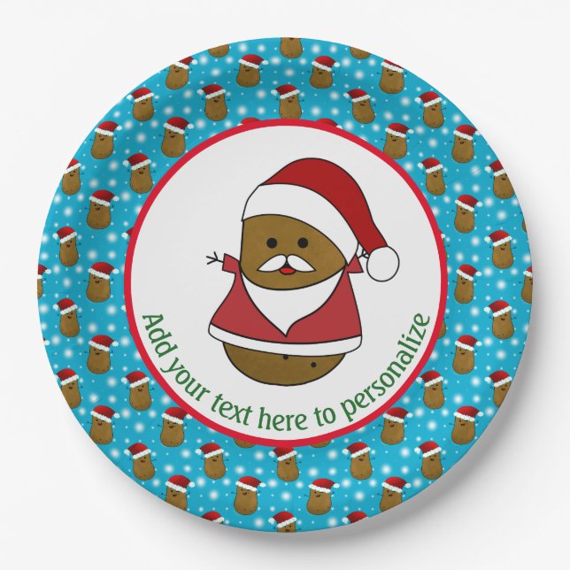 Happy Christmas Potato Wearing A Santa Hat Paper Plate (Front)