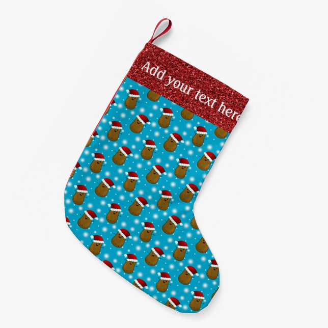 Happy Christmas Potato Wearing A Santa Hat Small Christmas Stocking (Front (Hanging))