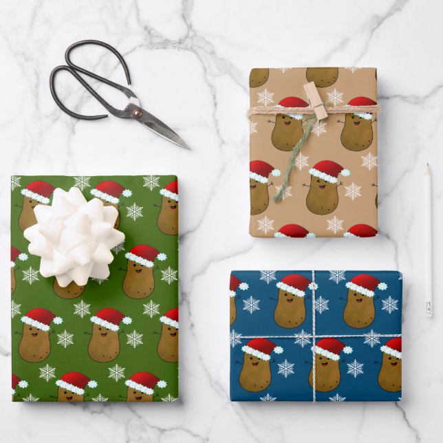 Happy Christmas Potatoes Wrapping Paper Sheet (Front)