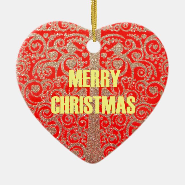 Happy Christmas Red and Gold Collection Ceramic Ornament (Front)