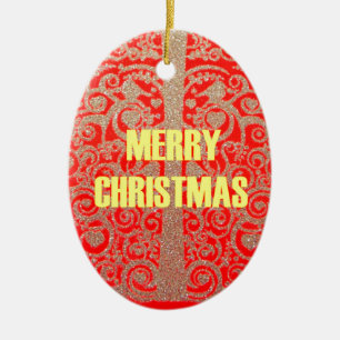 Happy Christmas Red and Gold Collection Ceramic Ornament