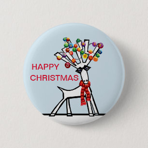 Happy Christmas reindeer and party lights in snow 2 Inch Round Button