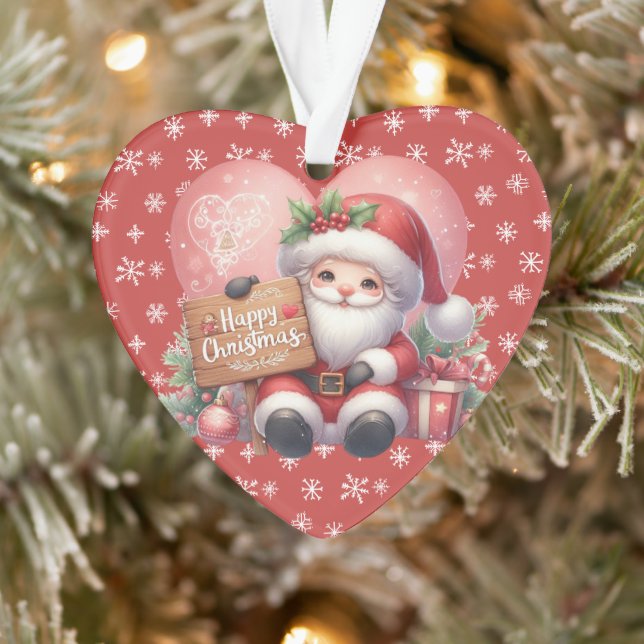 Happy Christmas Santa Claus Heart Acrylic Ornament (Tree)