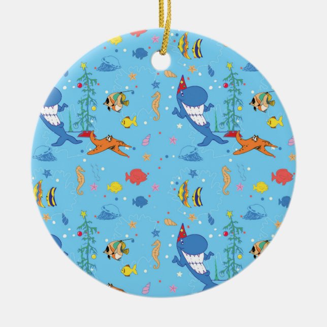 Happy Christmas Shark Ceramic Ornament (Front)