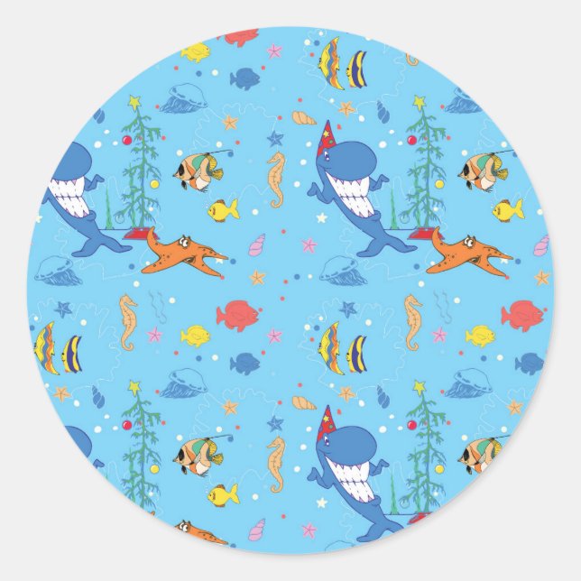 Happy Christmas Shark Classic Round Sticker (Front)