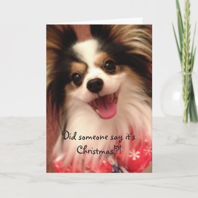 Happy Christmas Smiling Papillon Card (Front)