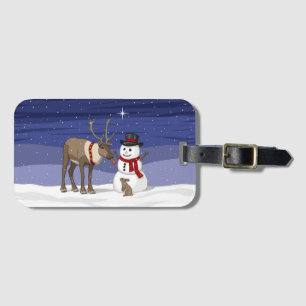 Happy Christmas Snowman & Cute Reindeer Luggage Tag