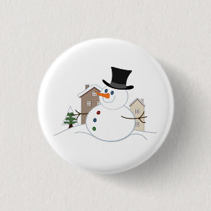 Happy Christmas Snowman Illustration 1 Inch Round Button