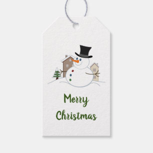 Happy Christmas Snowman Illustration and Type Gift Tags