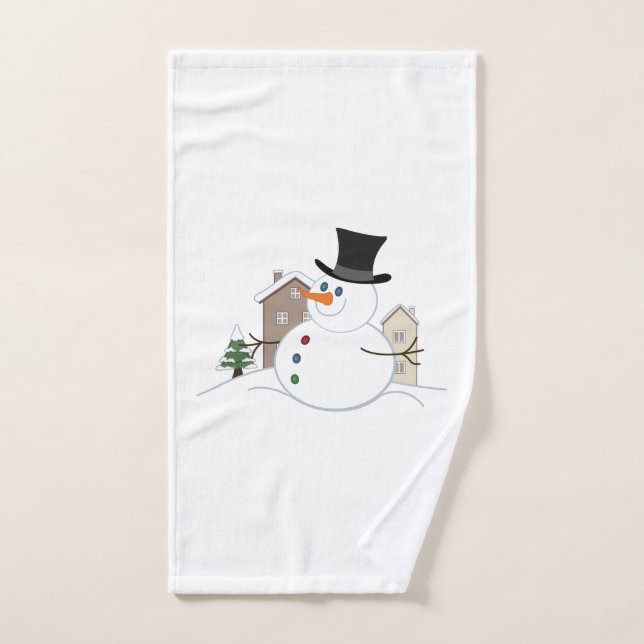Happy Christmas Snowman Illustration Bath Towel Set (Hand Towel)