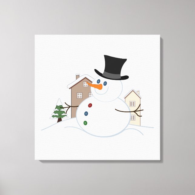 Happy Christmas Snowman Illustration Canvas Print (Front)