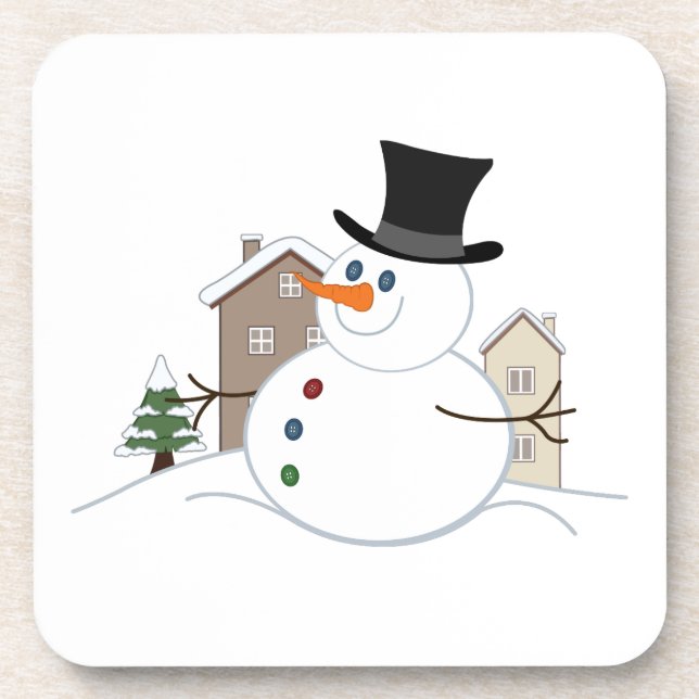 Happy Christmas Snowman Illustration Coaster (Front)