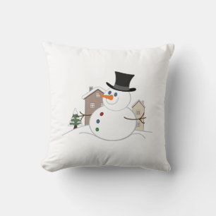 Happy Christmas Snowman Illustration Throw Pillow