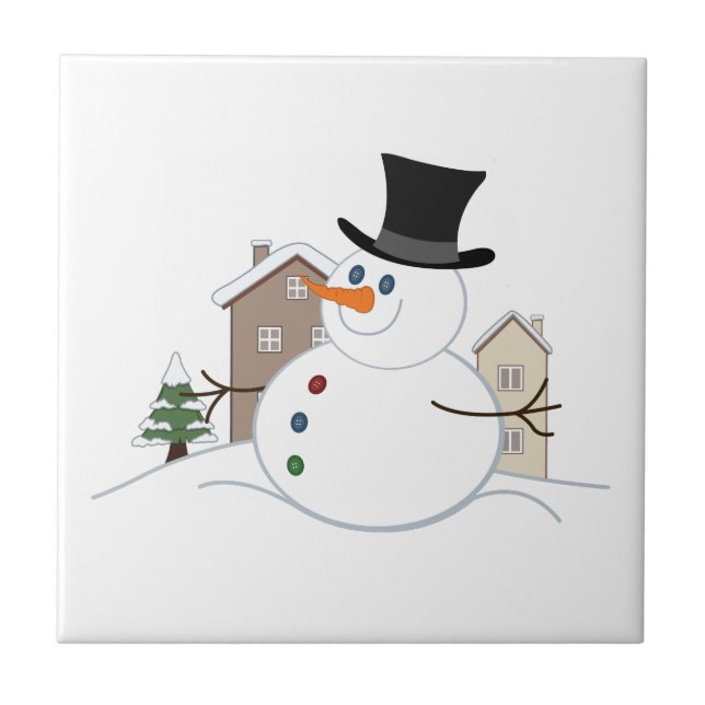 Happy Christmas Snowman Illustration Tile (Front)
