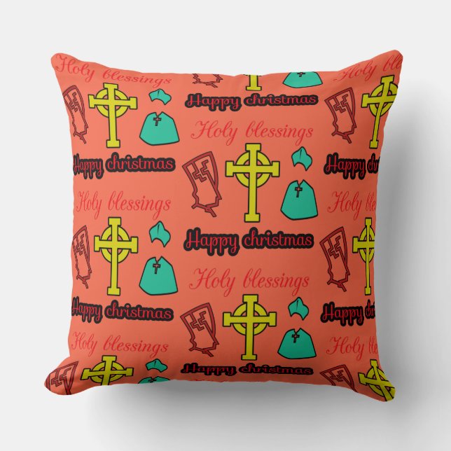 happy Christmas Throw Pillow (Front)