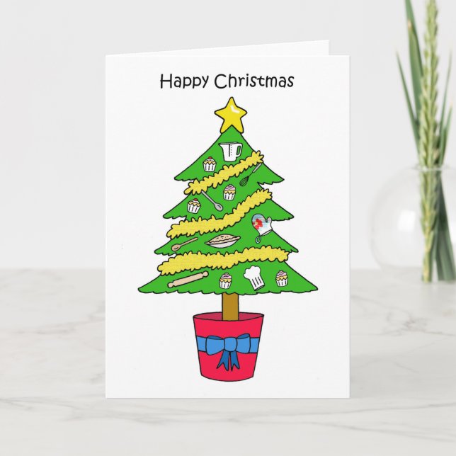 Happy Christmas to Baker Chef Cook Cartoon Tree Card (Front)