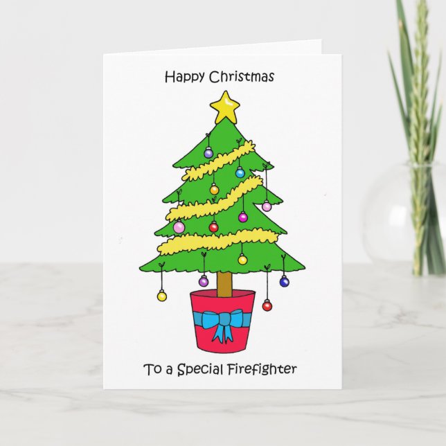 Happy Christmas to Firefighter Decorative Tree Card (Front)