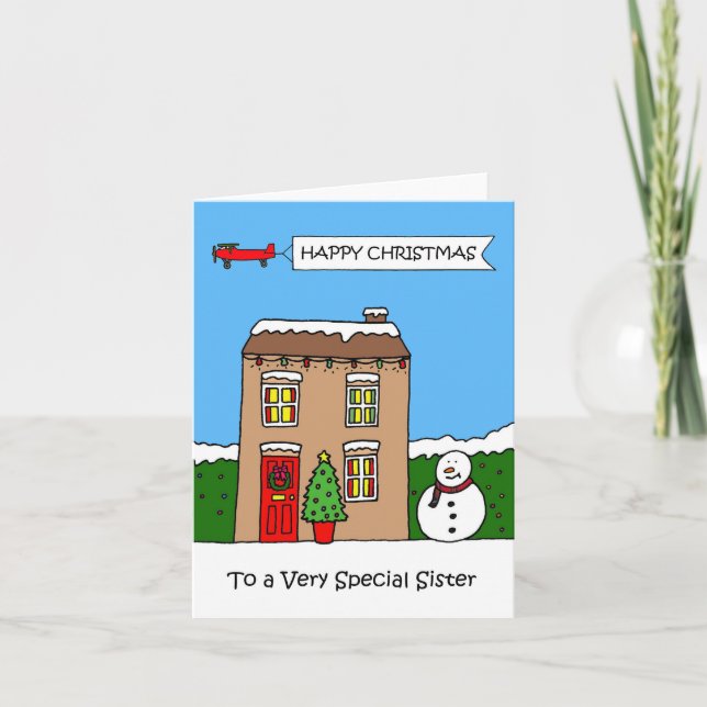 Happy Christmas to Sister Cute Festive House Card (Front)