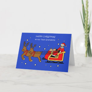 Happy Christmas to Twin Grandsons Santa and Sleigh Card