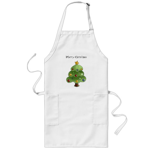 Happy Christmas Tree (Add Your Own Text) Long Apron (Front)