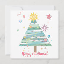 Happy Christmas Tree Stylized, Invitation Postcard
