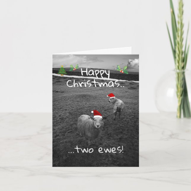 Happy Christmas Two Ewes Holiday Card (Front)