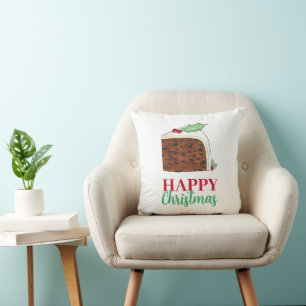 Happy Christmas UK British Cake Slice Festive Throw Pillow