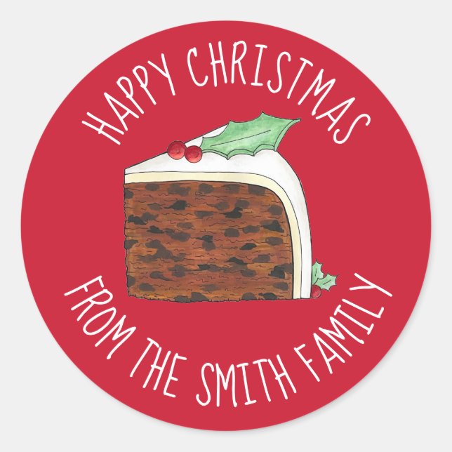 Happy Christmas UK British Cake Slice Homemade Classic Round Sticker (Front)