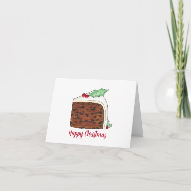 Happy Christmas UK British Cake Slice Homemade Holiday Card (Front)