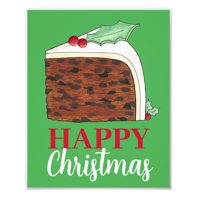 Happy Christmas UK British Cake Slice Homemade Photo Print (Front)