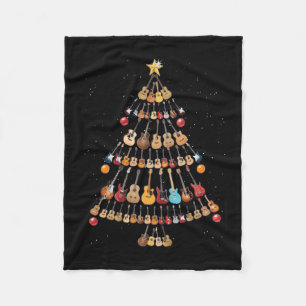 Happy Christmas Ukulele Instrument Christmas Tree Fleece Blanket