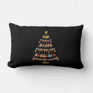 Happy Christmas Ukulele Instrument Christmas Tree Lumbar Pillow
