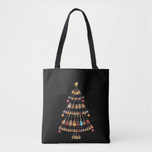 Happy Christmas Ukulele Instrument Christmas Tree Tote Bag